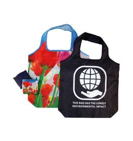 Foldbart indkøbsnet i genbrugsplast med tryk