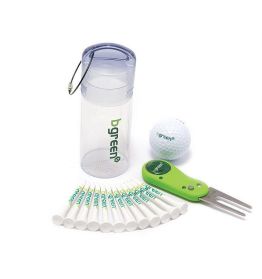 Plastik tube med logo golfbold, tees og foldbar pitchfork